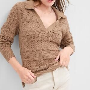 GAP light brown crochet v-neck relaxed fit sweater